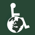 ISA-pyörätuolilogo jossa renkaan tilalla Vihreiden maapallologo